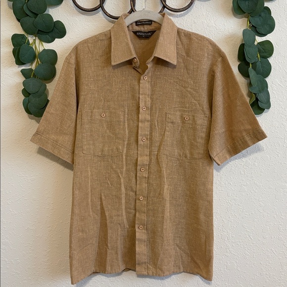 Vintage Baracuta Men’s Tan Linen Gauze Button-Down Shirt - Picture 2 of 6